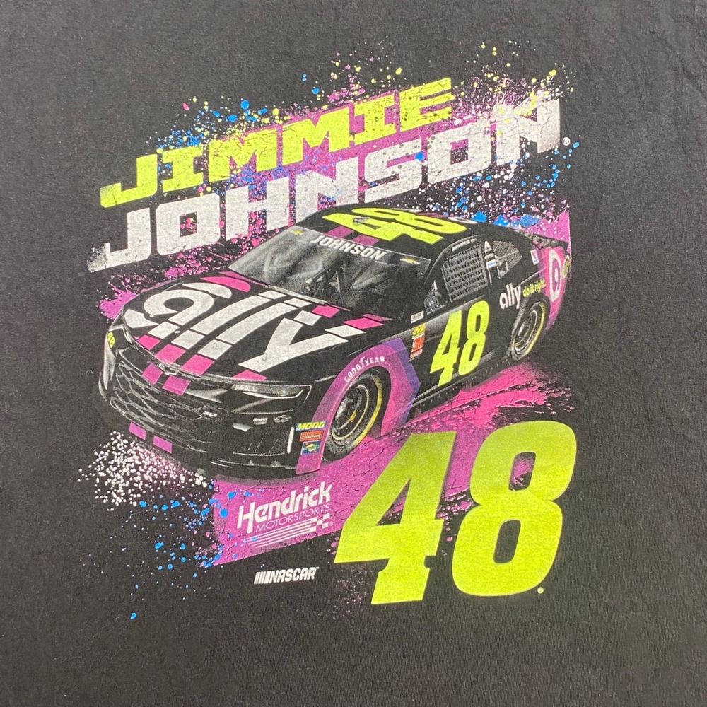 Hendrick Motorsports Jimmie Johnson NASCAR T Shirt XL Mens Black Neon Graphic 48 - Picture 2 of 8